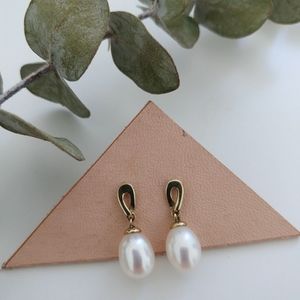 Gold Pearl Pendant Earrings